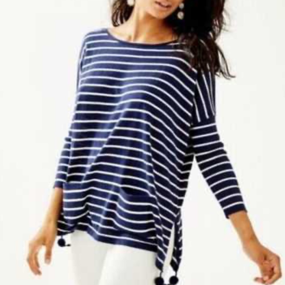 Lilly Pulitzer Navy White shirt top small oversized nautical #543